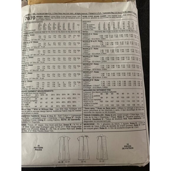 McCall's Misses Dress Sewing Pattern Sz 8 - 10 7670 - Uncut - Picture 4 of 9